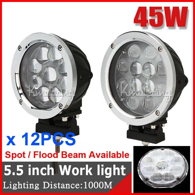 

12PCS 5.5" 45W CRE 9LED*5W Driving Work Light Offroad SUV ATV 4WD Spot/Flood Beam 3800lm 9-60V 1KM Distance Replace HID Silver