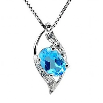 

TOP Fashion Stone Silver Necklace Blue Dream Natural Topaze Pendant Necklaces Long Neckless for Women Men Jewelry