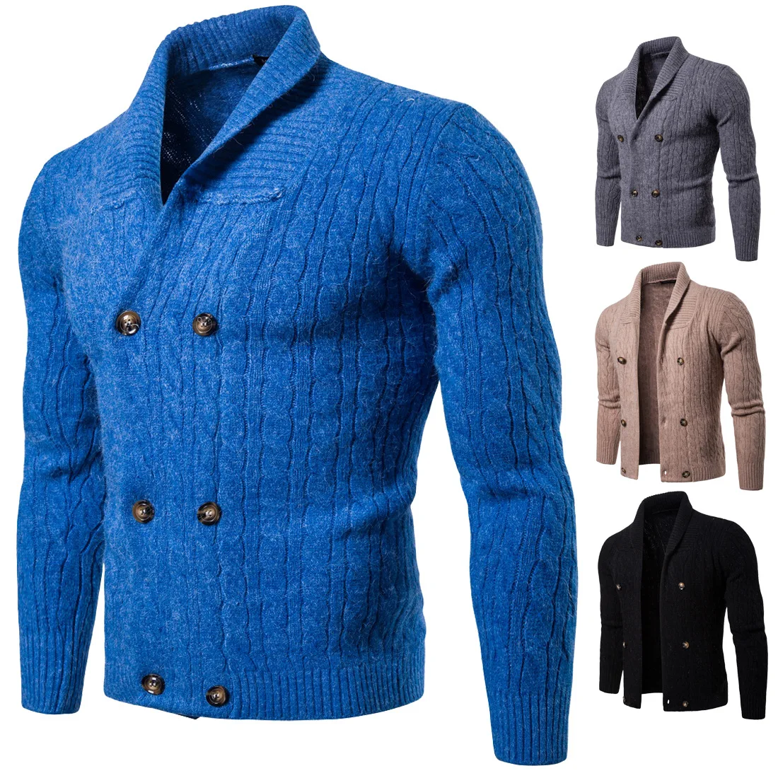 

YM012 New Fashion Autumn Men Clothing Young men's solid-color thickened knitted Cardigan Sweater jacket