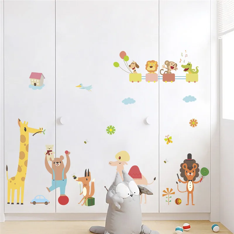 

cartoon forest animals wall stickers for kid room lion giraffe wall decals jungle wild mural poster children room decoration
