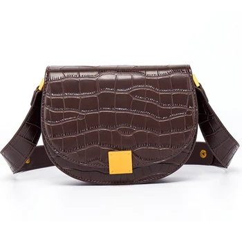 

new Luxury Alligator Leather Saddle Bag Women Shoulder Bags Small Round Handbag Designer Crossbody Bags