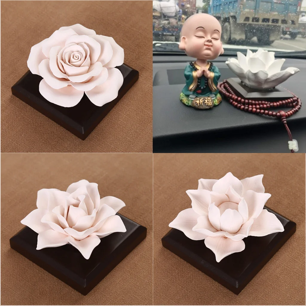 White Ceramic Rose Flower Essential Scent Oils Diffuser Car Decor Air
