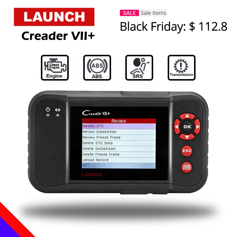 Goede LAUNCH X431 Creader VII + OBD2 Auto Code Reader Scanner Auto Diagnostic Tool voor Motor Transmissie ABS Airbag Creader VII plus