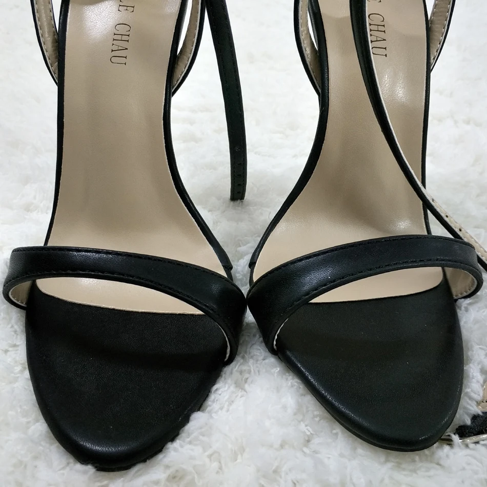 Женские босоножки на тонком металлическом высоком каблуке-шпильке; пикантные вечерние туфли из искусственной кожи с открытым носком и ремешком на щиколотке; Цвет Черный; 3845-i6