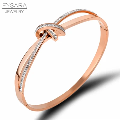FYSARA, романтичный браслет с узлом, циркониевые кристаллы, женские браслеты из титана и стали для влюбленных, золотые ювелирные изделия, логотип на заказ - Окраска металла: Покрытие из розового золота