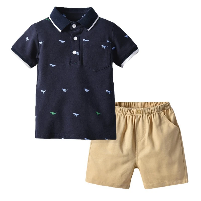 

Baby Boys Clothes Set Short Sleeve Embroidery Dinosaur Tops Blouse Shirt+Shorts Children Casual Outfits Sets