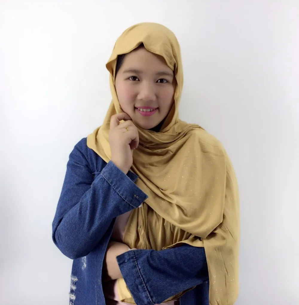 Мусульманское блеск хлопок Джерси хиджаб твердого мусульманский Шарфы для женщин Shimmer плотная хиджаб можете выбрать Цвет настроить