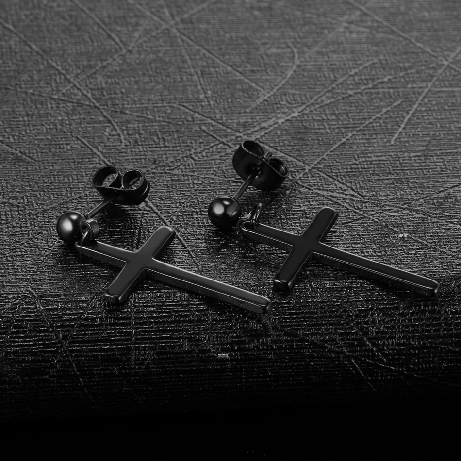 1 пара стальных сережек-гвоздики с черным крестом и застежкой-бабочкой, женские и мужские панковские сережки, пирсинг штанги, ювелирные изделия