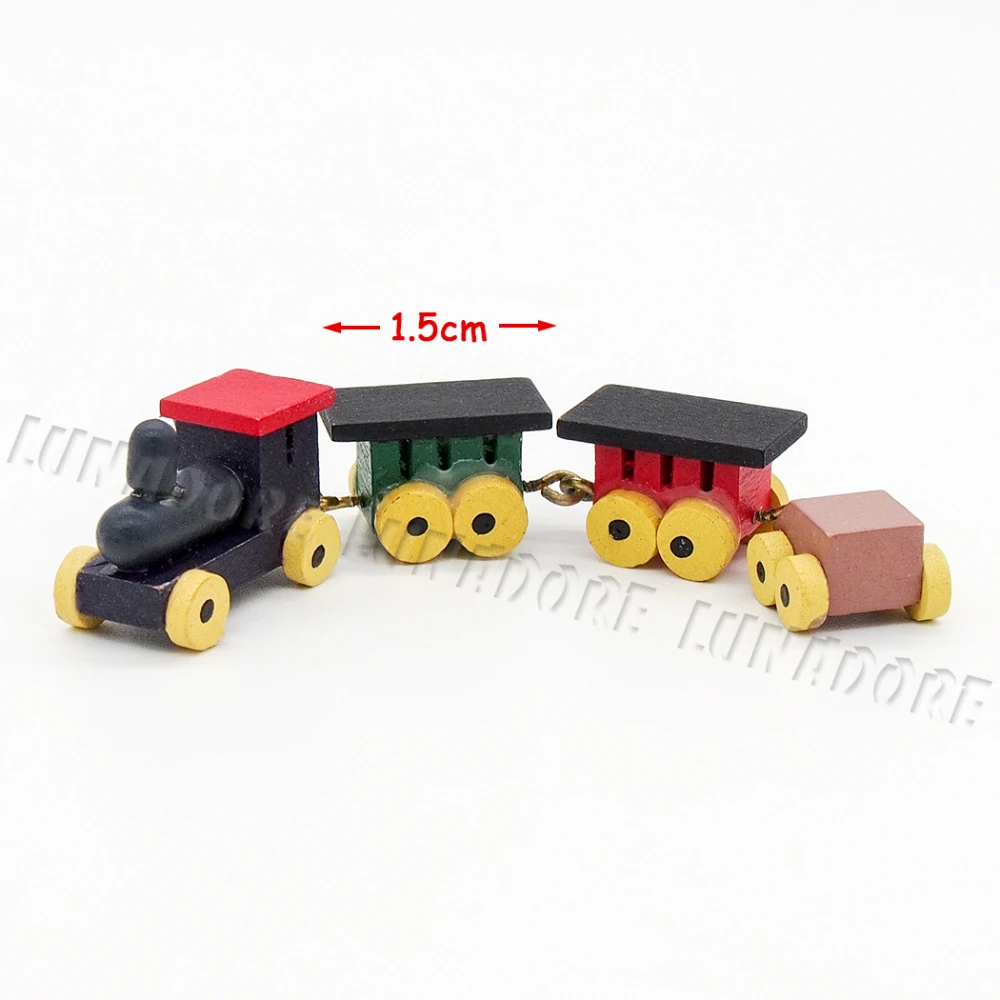 

Odoria 1:12 Miniature Vintage Wooden Train Set Multicolor Dolls' Dollhouse Accessories for Playroom Babyroom