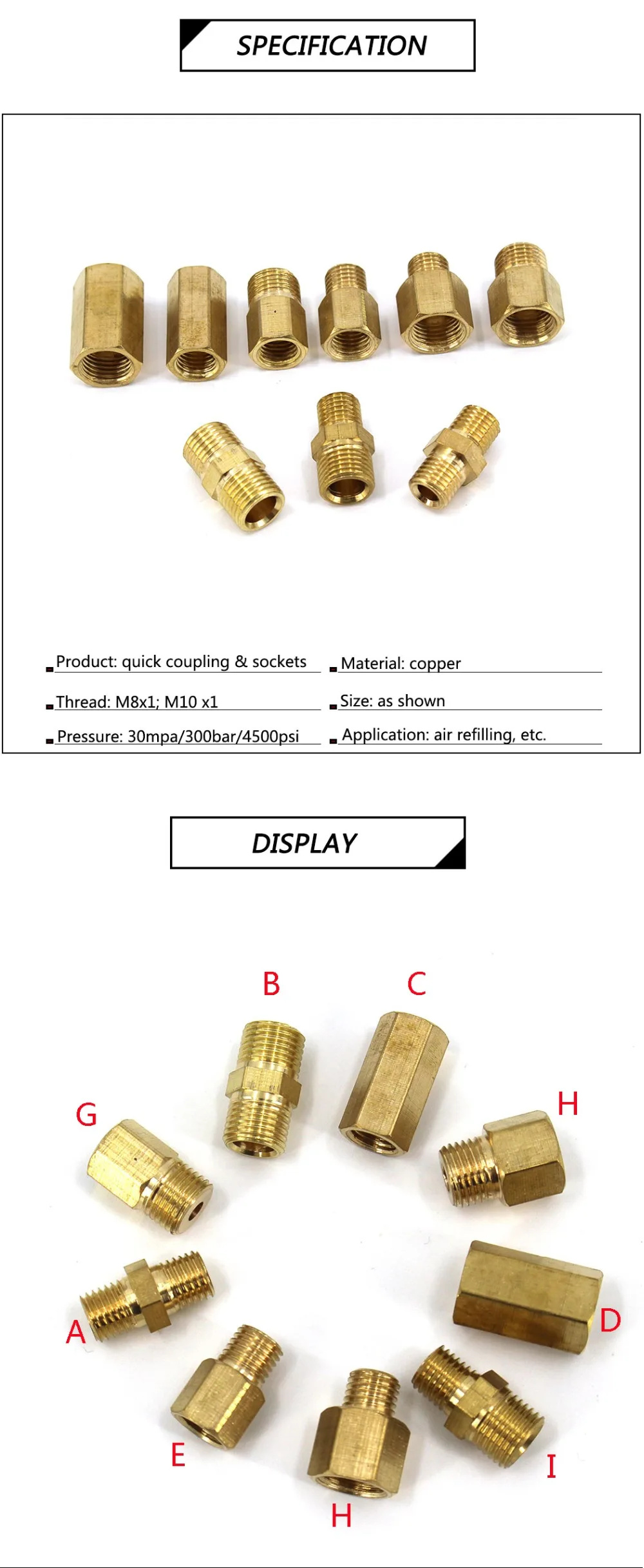 PCP ВВС Медь двойной конец штекер Quick Coupler разъем M10x1 M8x1 Женский Мужской нитки Air разъем соединения Fitttings