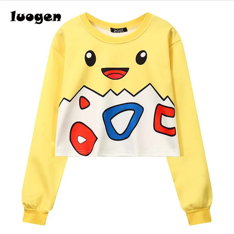 yellow 2 Pocket Monsters Осенняя Футболка Harajuku Женская с длинным рукавом Повседневный укороченный топ с круглым вырезом футболки Сквиртл Пикачу Jigglypuff Charmander - Цвет: yellow 2