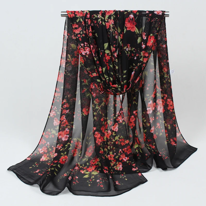 

new 2019 fashion Style print long scarf women silk chiffon shawl thin shawls printing polyester scarves Winter wholesale FZ053