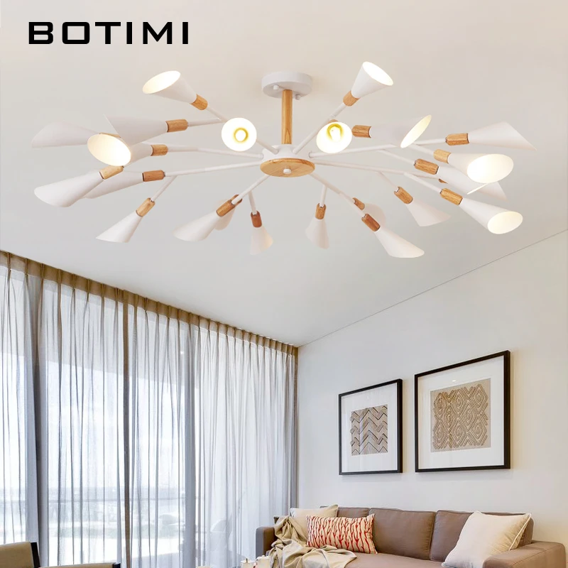 BOTIMI Designer Chandelier For Living Room Modern White Lustre Wooden Bedroom Lighting Nordic Surface Mounted Chandeliers