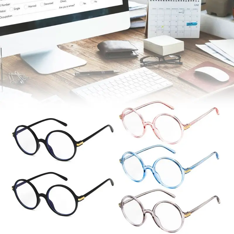 

EY Optical Glasses Anti Blue Ray Eyes Care Computer Myopia Lens Eyeglasses Eyewear Round Frame Vintage Spectacles