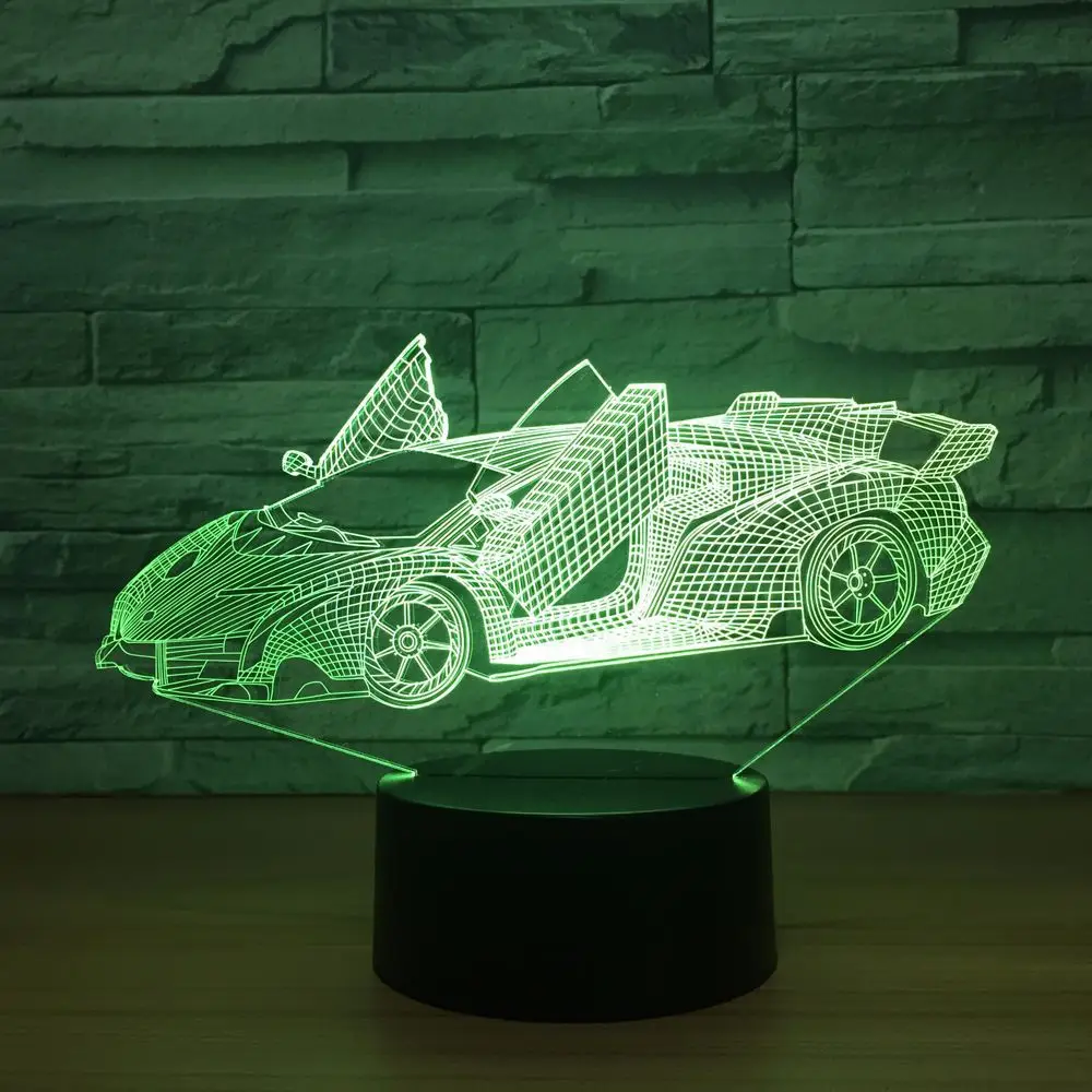 3D супер автомобиль бег акриловая лампа 7 цветов изменить ночник детские подарки светодиодный USB настольная лампа атмосфера сувенирное