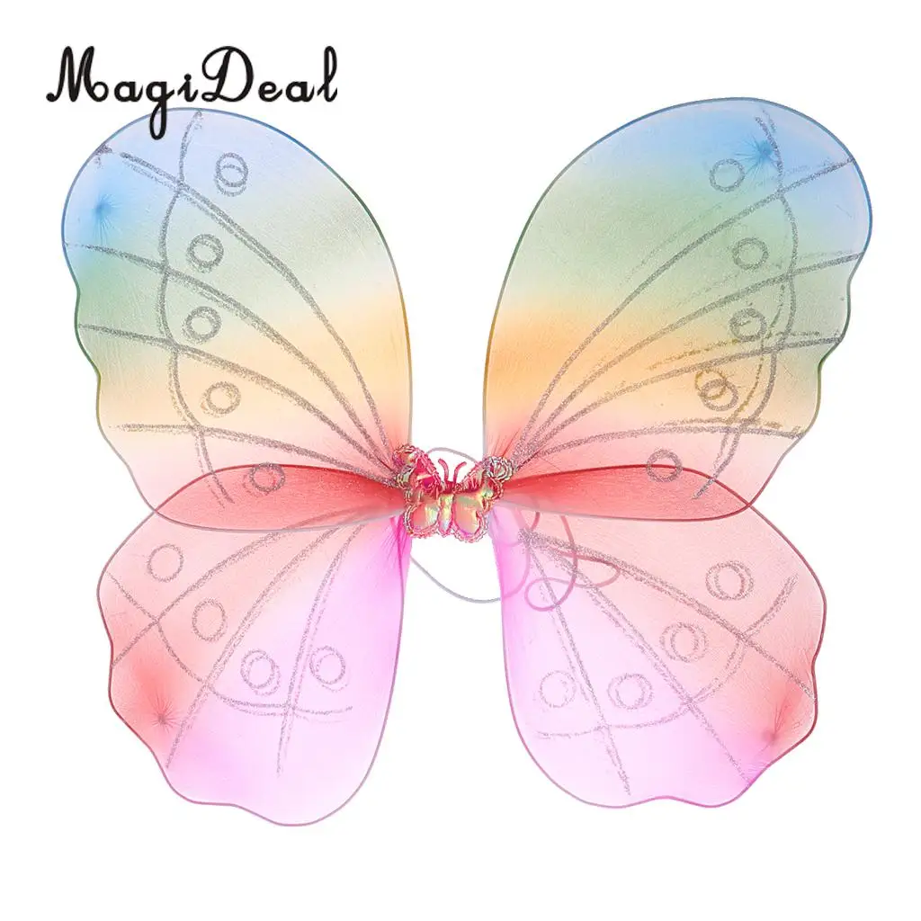 Girls Fairy Butterfly Wing Rainbow Children Birthday Party Fancy Dress Up