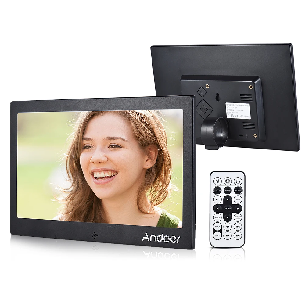 Andoer 1" светодиодный цифровой фоторамка 720P видео/музыка/календарь/часы/TXT плеер 1024*600 разрешение металлический каркас с пультом дистанционного управления