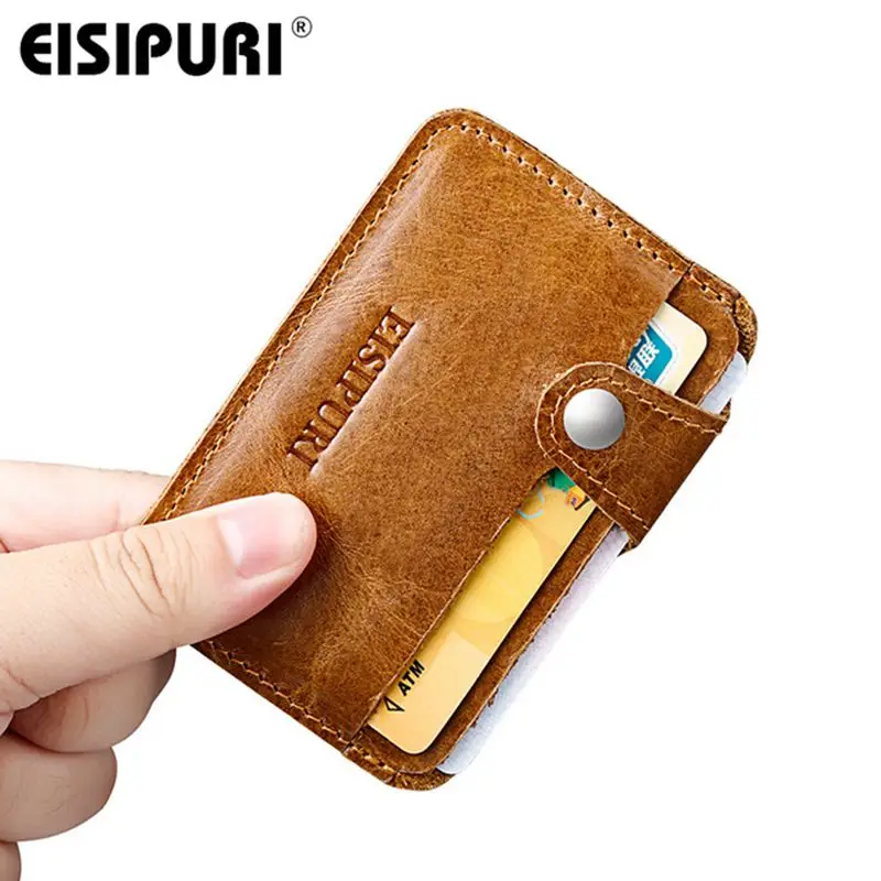 

EISIPURI MEN Hot sale Genuine Leather Thin Card Case Mens Front Pocket Card Holder Purse Slim Wallet Men Mini Coin pocket black