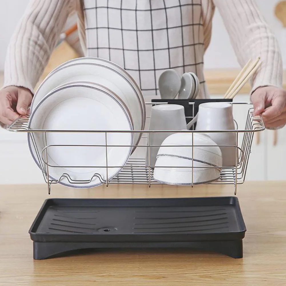 Нержавеющая сталь Однослойная дренажная сушилка для посуды двухслойная кухонная посуда Подставка для хранения# CW