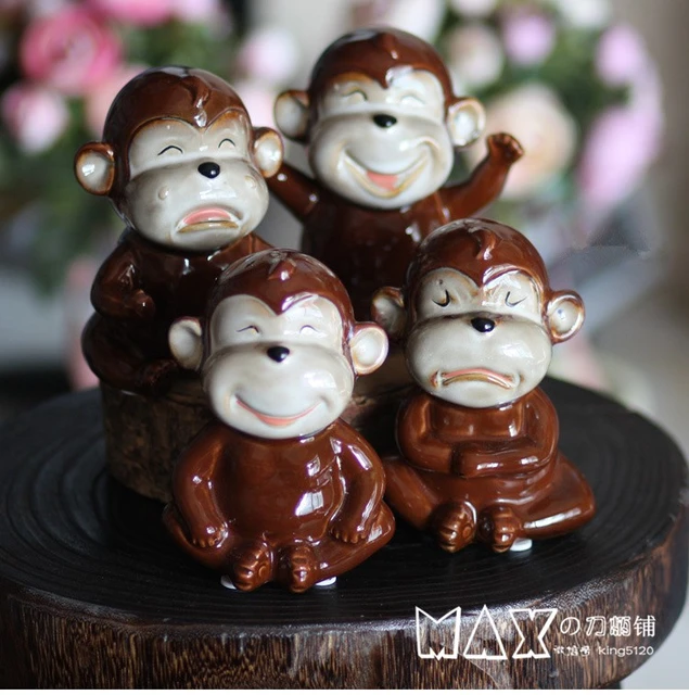 4 pçs/set macacos engraçados ornamentos animais sala de estar casa  artesanato decoração presentes das crianças - AliExpress