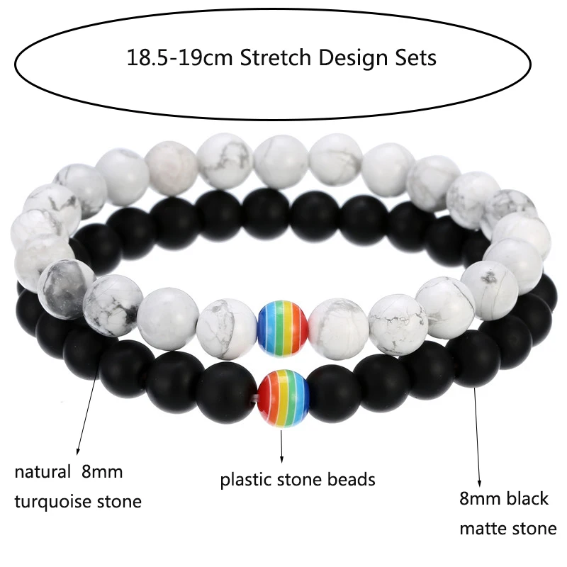 Натуральный Howlite камень микс бисером ЛГБТ радуга цвет гей браслеты наборы для женщин мужчин вулканическая пара браслет подарки сувениры