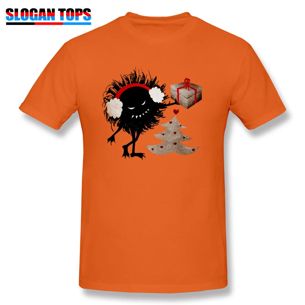 Printed On Tshirts Fitted Round Neck Christmas Evil Bug Gives Present 100% Cotton Boy Tops Shirts Crazy Short Sleeve T Shirts Christmas Evil Bug Gives Present orange
