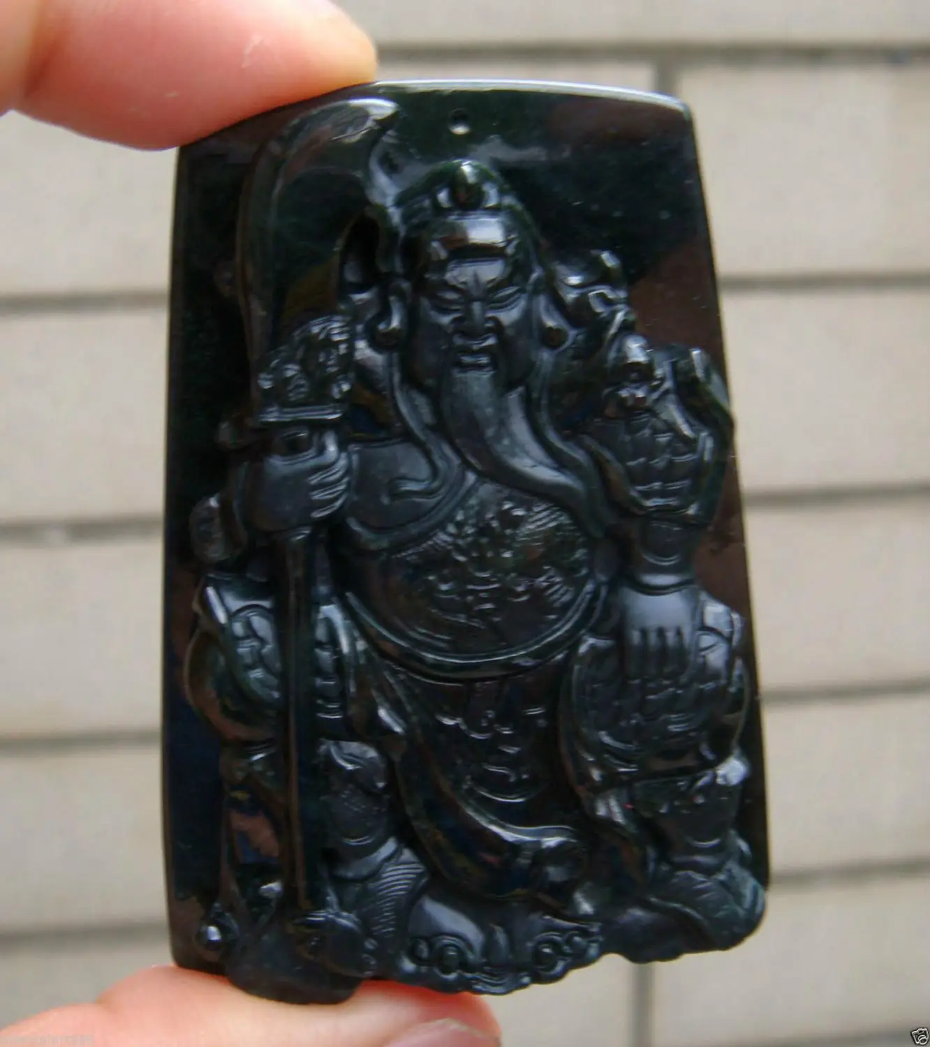 

HK Certified Greenblack Jadeite Jade Guan Gong /Guandi - sword PendantAGrade A