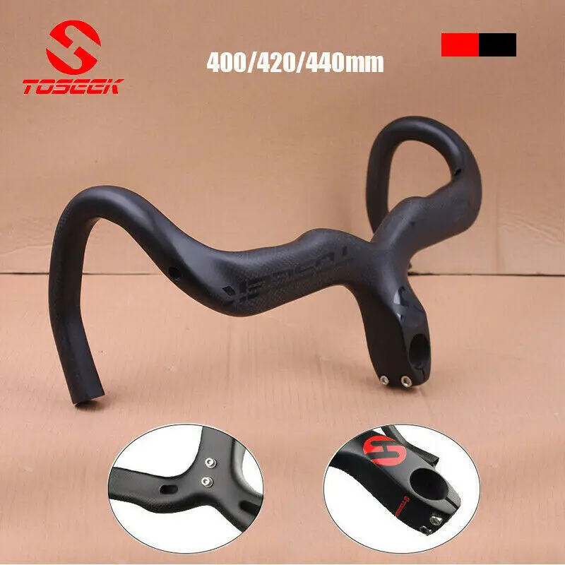 

TOSEEK Carbon Fiber Handle Bar Cycling Handlebar Integrant Stem Road Bike Racing Stem 400/420/440mm Bicycle Accessories