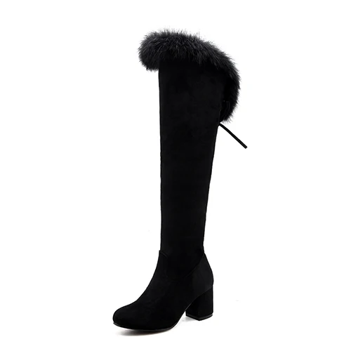 Gdgydh/ Новые зимние сапоги Для женщин из натурального меха, большой размер, Ботинки женские черные квадратный каблук Женская обувь Ботфорты - Цвет: black shoes
