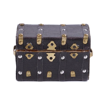 

NEW 1:12 Miniature Treasure Chest Wood Case with Leather and Golden Holder Dollhouse Furniture Accessories