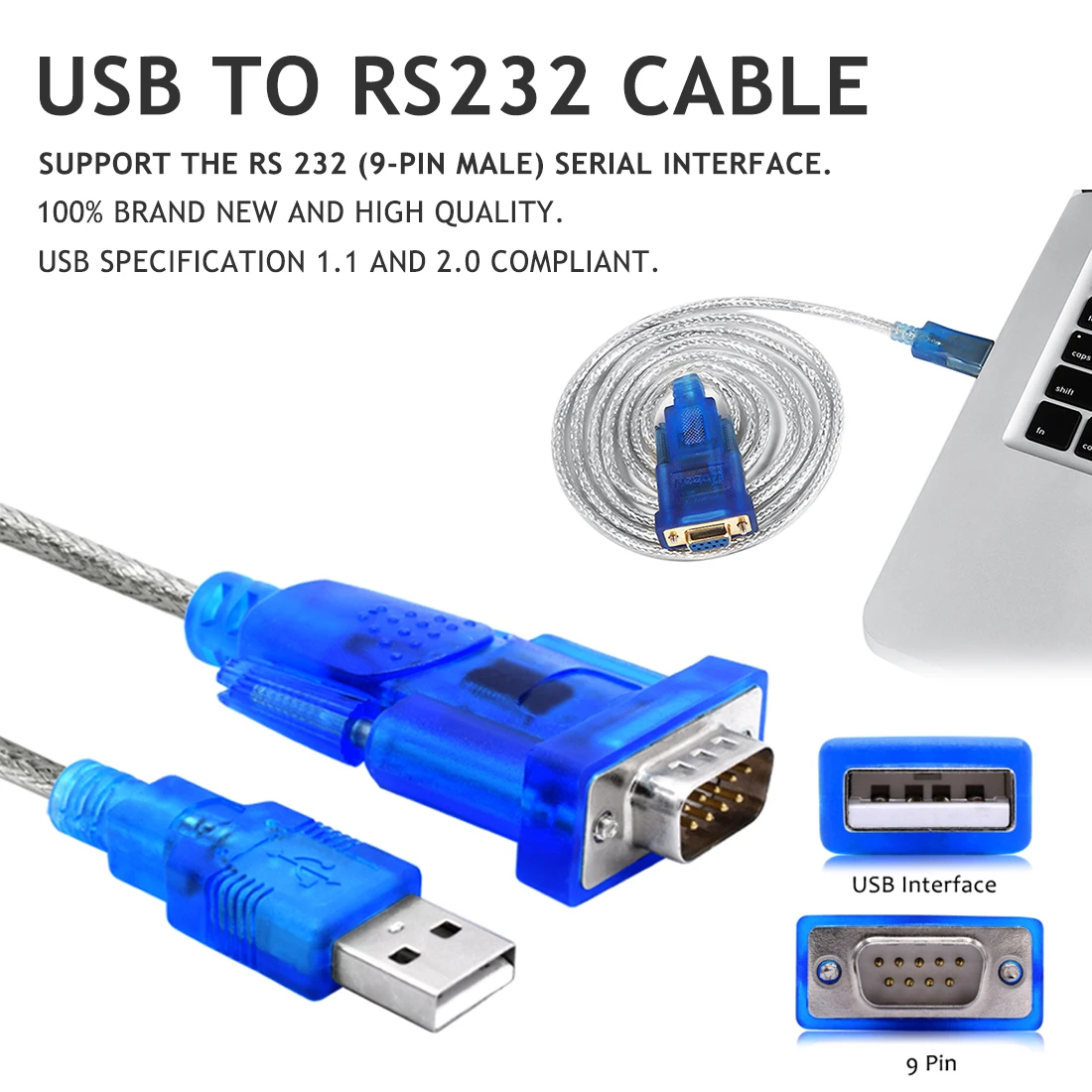 USB to RS232 DB9 9 Pin Adapter Converter USB COM Serial Port Adapter Cable NEW
