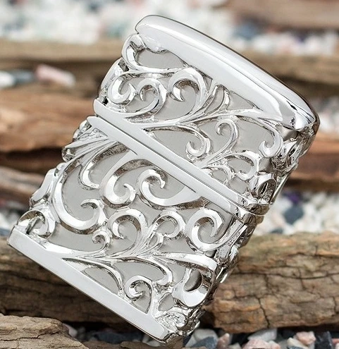 

Wholesale brand Authentic 3D Hand-carved lighters heavy armor Handmade Silver hollow flower