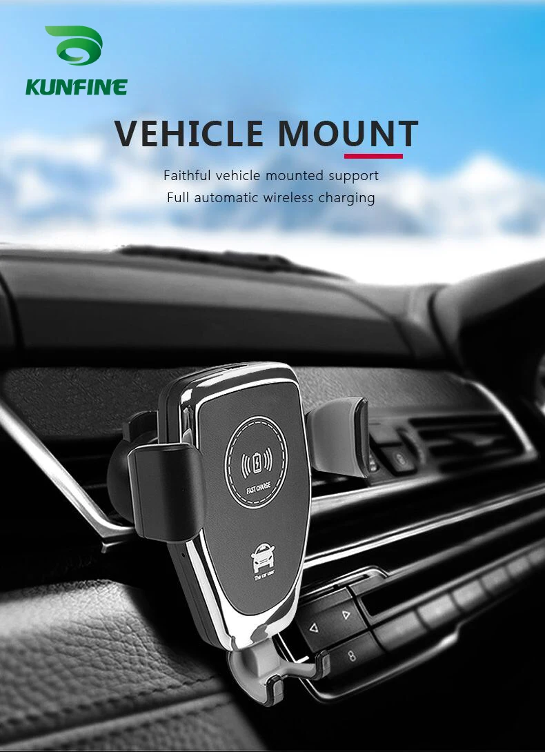 KUNFINE Car Mobile Phones Holder Car Mount Qi Wireless Charger For iPhone X 8 Plus Flash Charge Wireless Charging Pad Car Holder Stand For Samsung S9 S8 (3)