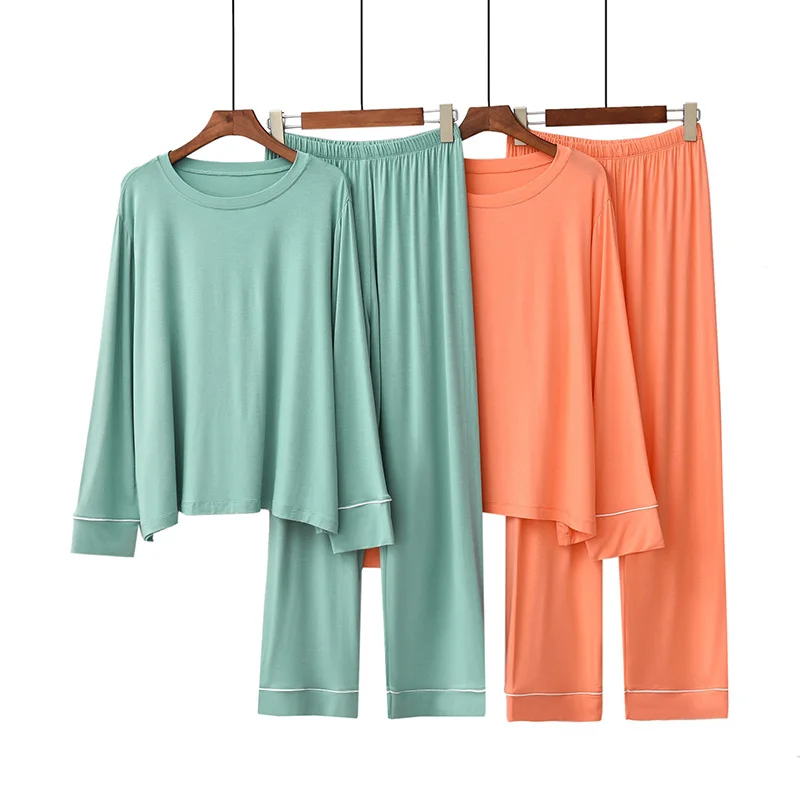 

2Pcs Ladies Pajamas set Comfort Loose Macaroon Color Long Sleeve+Pants Soft Women Wide Leg Girls Soft Homewear Casual Wear