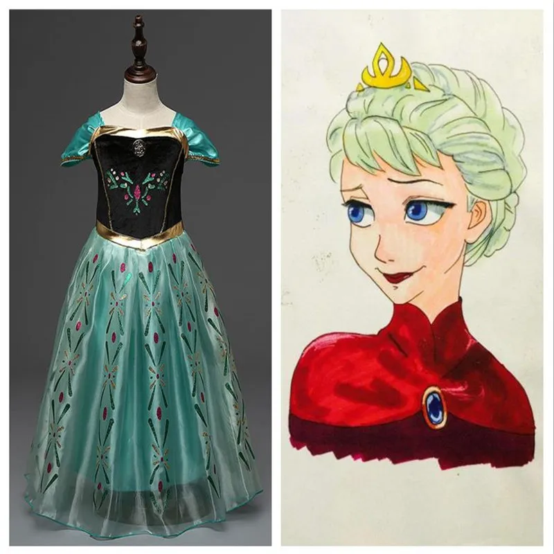Платье для косплея Эльза Анна День рождения игры Мода ледяная королева COS костюмы девочек костюм принцессы Золушки
