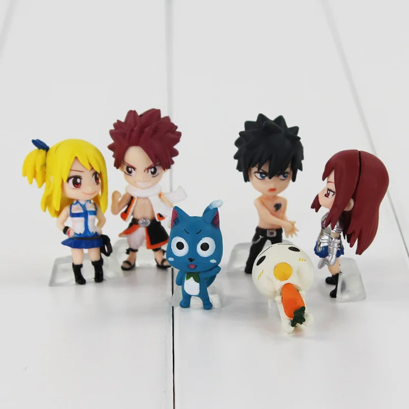 Фигурки героев аниме Фея хвост 6 шт./лот Natsu Dragneel Люси серая Эрза счастливая