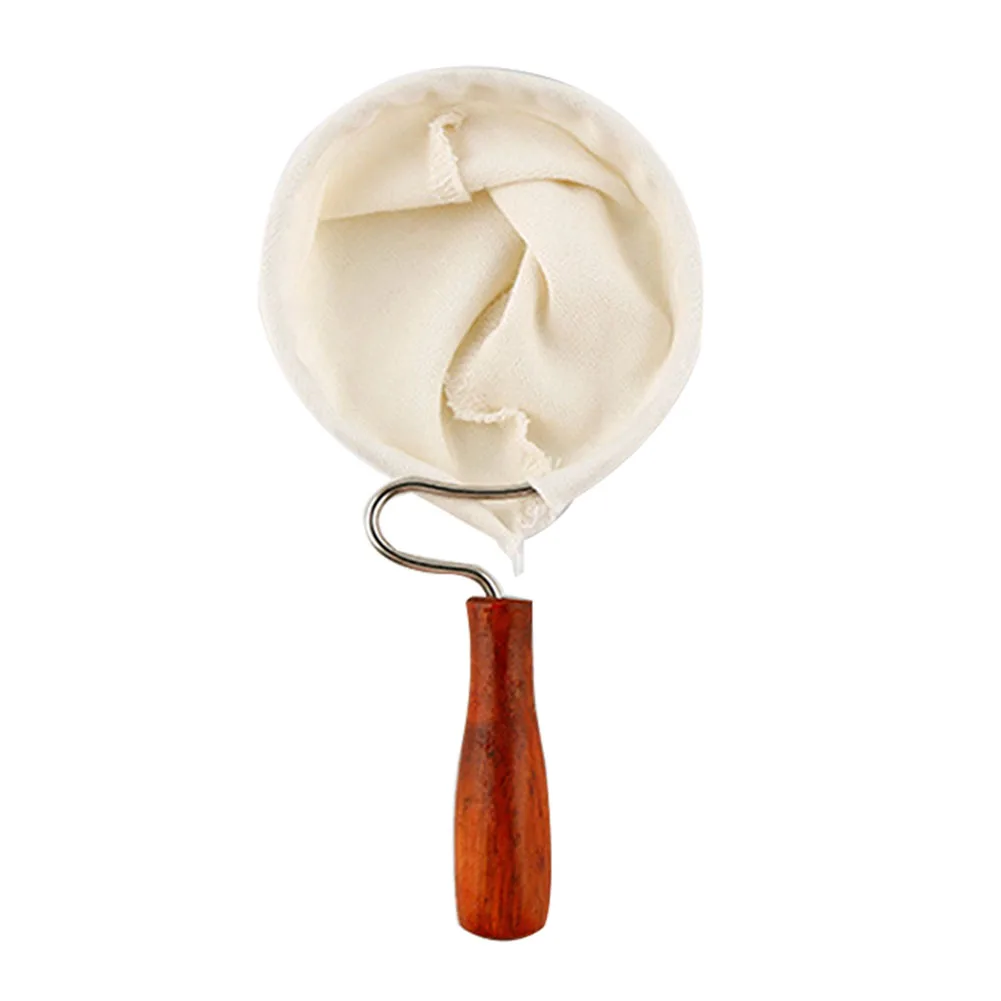 

Easy Clean Strainer Portable Anti-scald Hand Washed Detachable Wood Handle Filter Bag Kitchen Reusable Home Flannel Bag