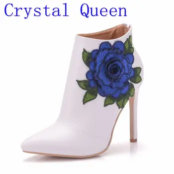 

Crystal Queen Blue Flower Lace Lady Party Prom Shoes Boots Wedding Shoes Bridal Dress Women Shoes