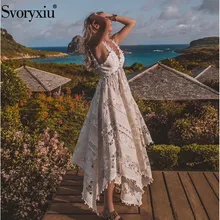 Svoryxiu Элегантное открытое белое длинное платье с вышивкой, женское сексуальное платье с v-образным вырезом на тонких бретельках, праздничное роскошное Брендовое платье
