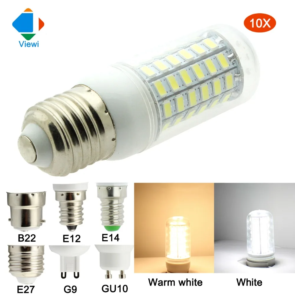 

Viewi 10X lampe led bulbs 110v 220v home lighting E12 E14 E27 B22 GU10 G9 base smd 5630 69 leds energy saving lamp super bright