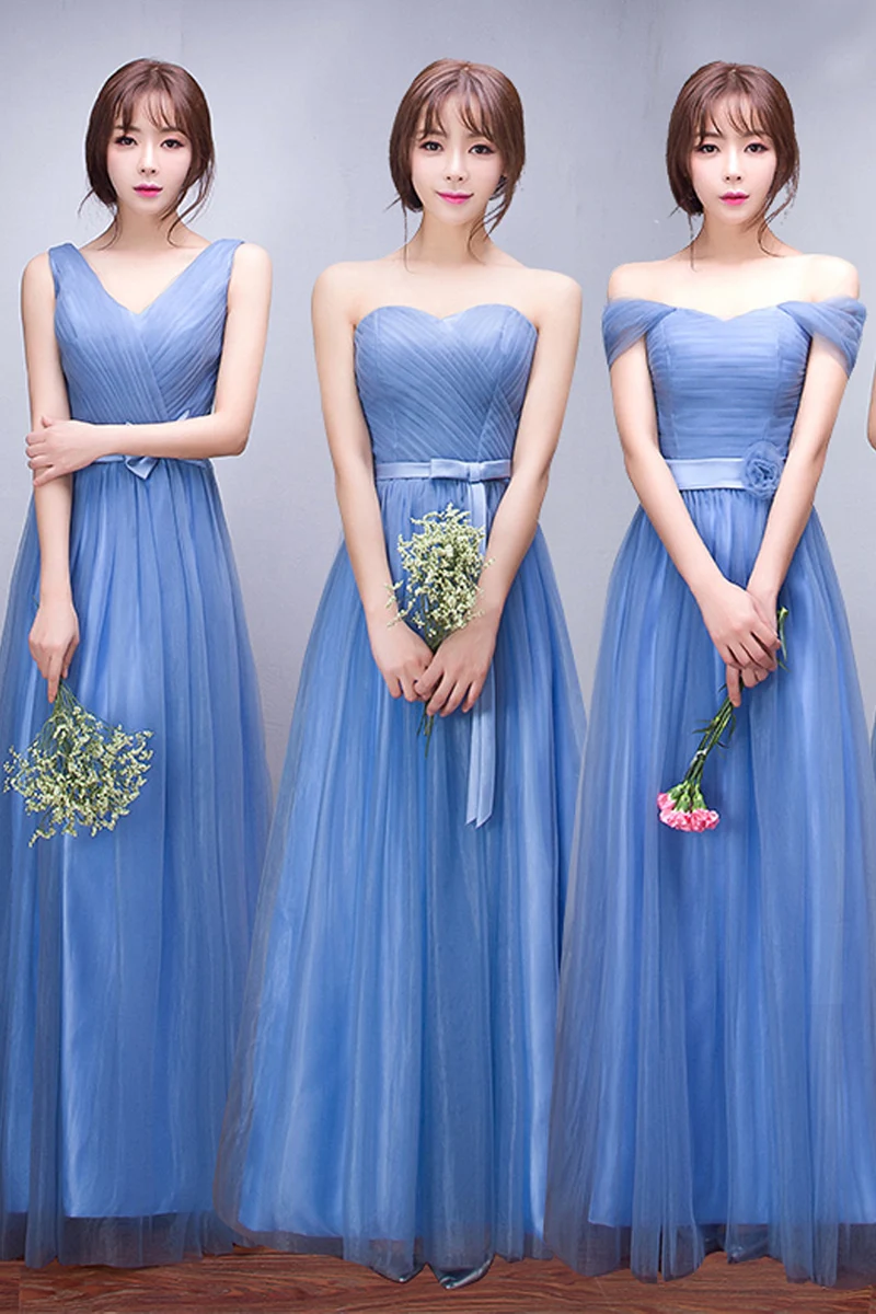 Сладкие воспоминания светло-голубое платье для подружки невесты представление Длинный невесты сестры V шеи Длина до пола для свидетельницы на свадьбе платье SW0011(85
