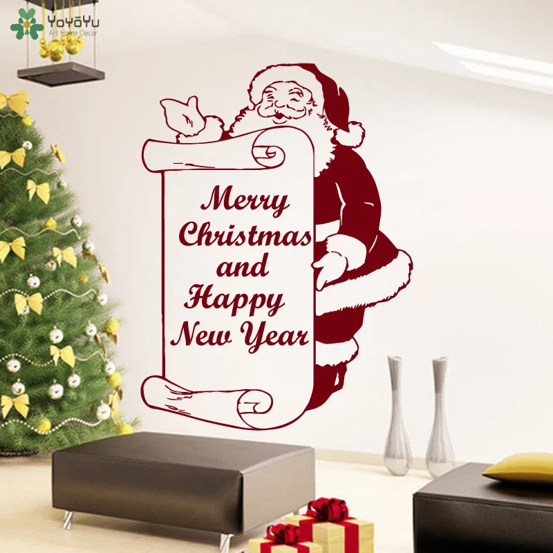 

YOYOYU Merry Christmas Wall Decal Santa Claus Quotes Happy New Year Wall Stickers Vinyl Home Decal Livingroom Design Mural SY266