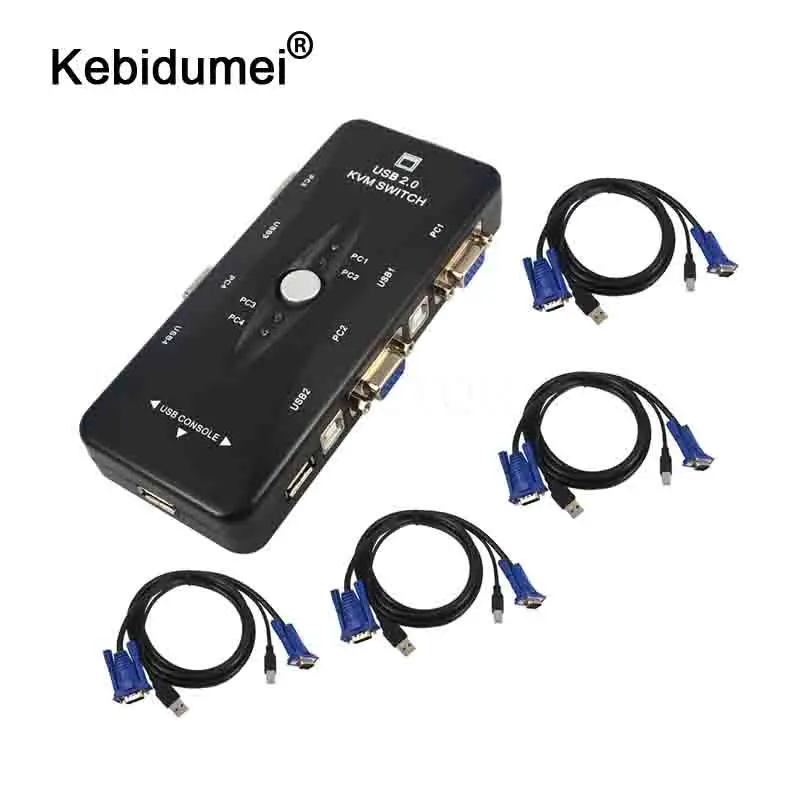 USB 2.0 4 Port Monitor SVGA VGA KVM Switch Box 4 Cables for PC Keyboard Mouse USB 2.0 4 Port Monitor SVGA VGA KVM Switch Box 4 Cables for PC Keyboard Mouse