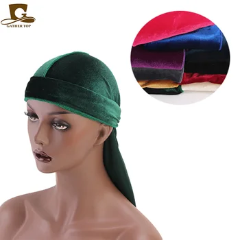 

New Luxury Muslim Men's Velvet Durags Bandana Turban Hat Wigs Doo Durag Biker Headwear Headband Pirate Hat Hair Accessories