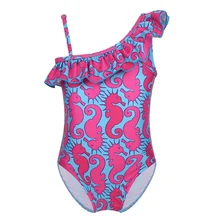 Детский цельный комбинезон для девочек, летняя детская одежда, регулируемый купальник с оборками на одно плечо, купальный костюм, купальный костюм