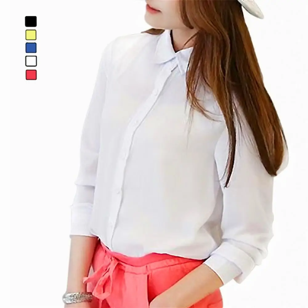 

2019 New Spring Summer Women Chiffon Shirt Womens New Long-sleeve Chiffon Shirt Blouse Large Size Loose Office Top