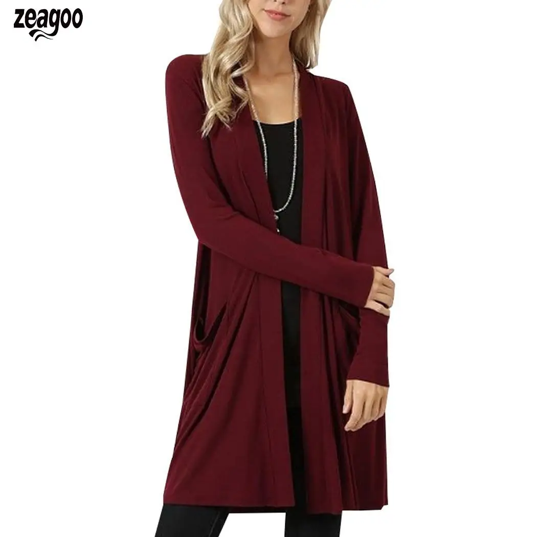 

Women Casual Fashion Long Sleeve Solid Loose Natural Waist Cardigan Top Knit Pockets Coat Above Knee None