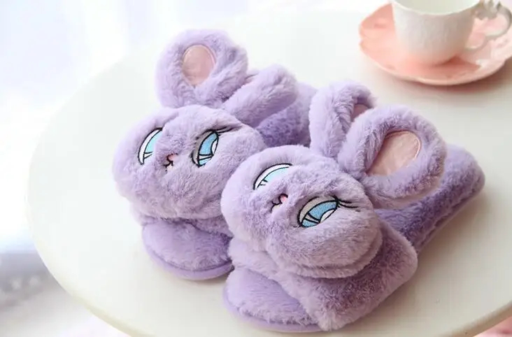 HUANQIU Autumn And Winter Plush Slippers Cartoon Home Cotton Slippers Elk Off-the-slip Slippers wyq96 - Color: Purple