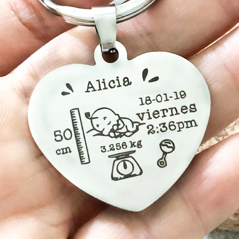 

Heart Baby Keychains Personalized Engraved Name Birth Date Weigh Length Baby Stats Key Rings Gift For New Mom Dad Women Bijoux