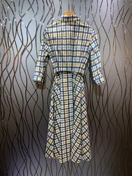 

Summer 2020 New Collar Collision Printed Chequered Short Sleeve Dress with Belt